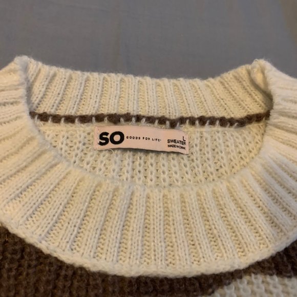 SoGood For Life Women's crewneck Poly striped sweater L NWT - Picture 2 of 5
